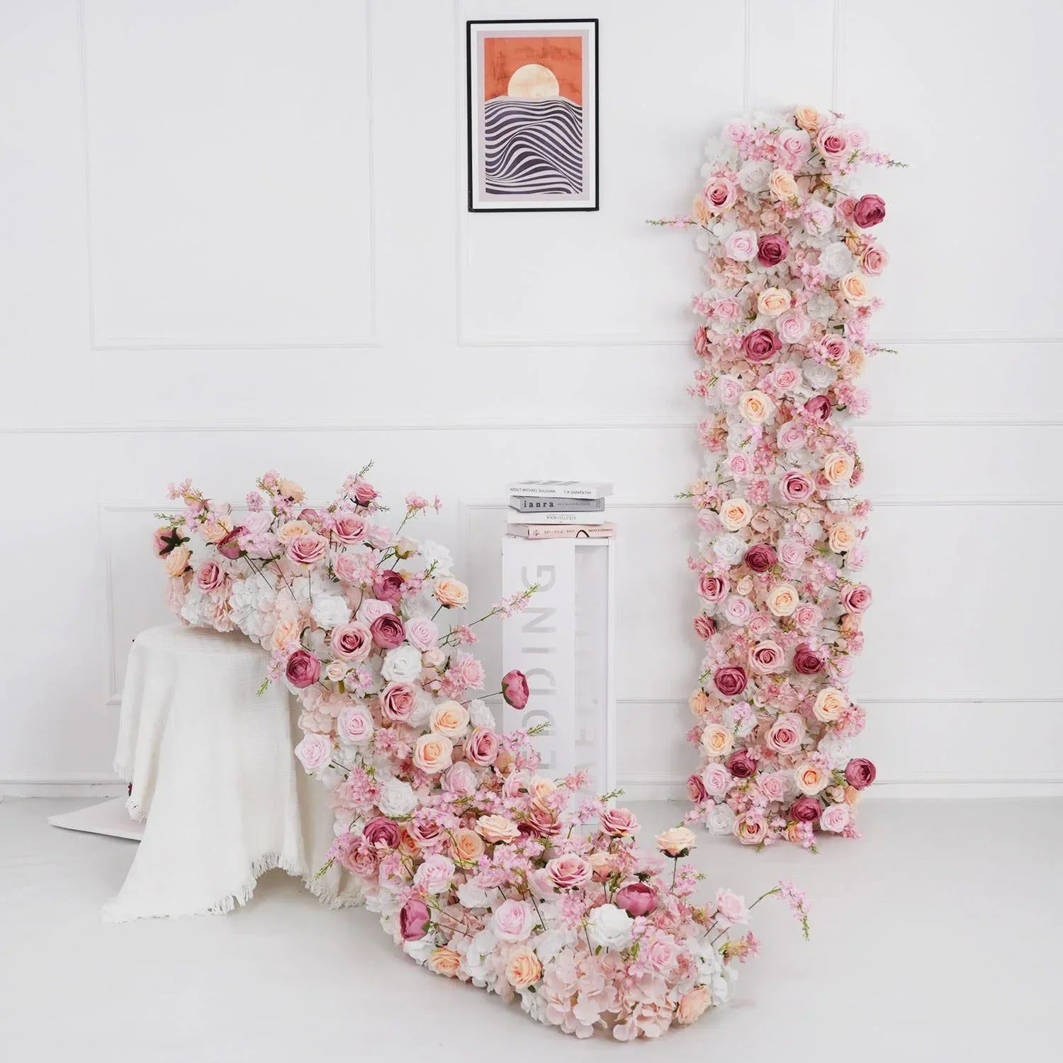 Uflower Artificial Pink White Flower Row Wedding KT Backdrop Decor SET80152 - Uflower