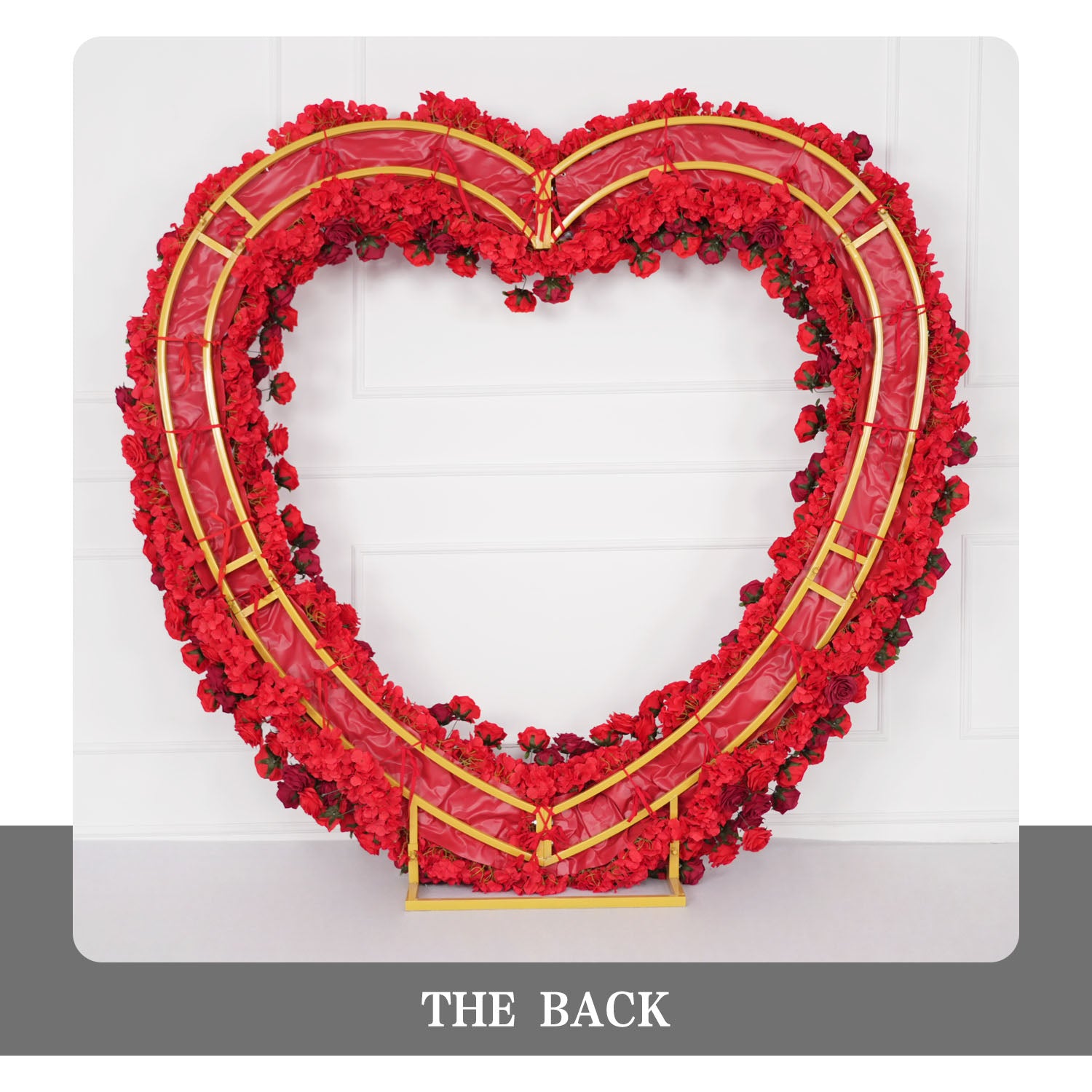 Uflower Luxury Red Rose Floral Arrangement Cloth Base Heart-Shaped Arch Props