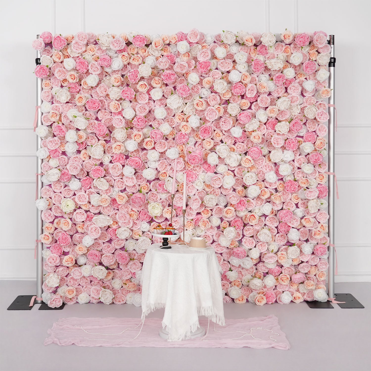 Uflower Artificial Pink Rose Wall Wedding Backdrop Decor
