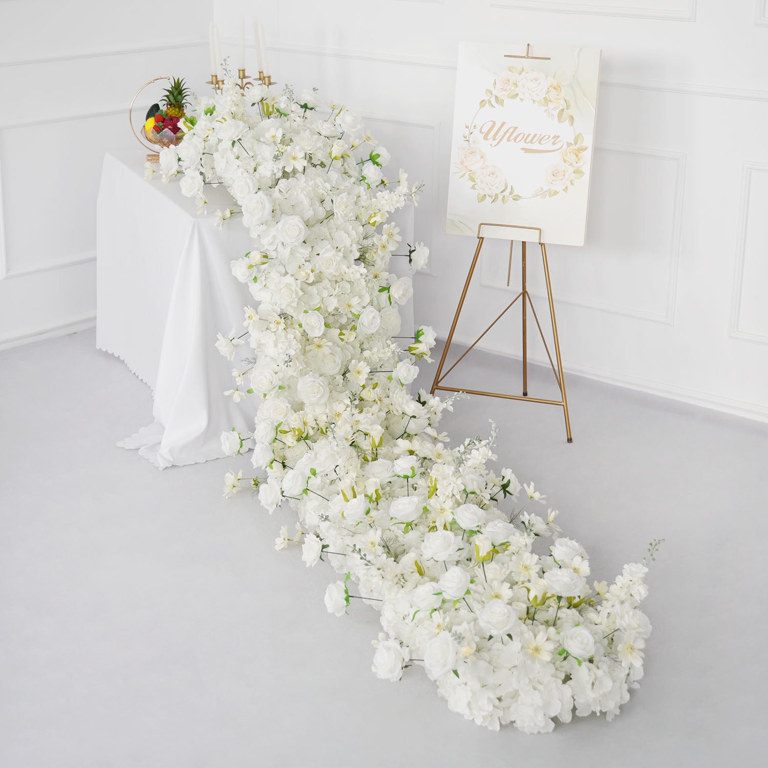 Uflower White Rose Sofa Table Runner Floor Flower Arrangement