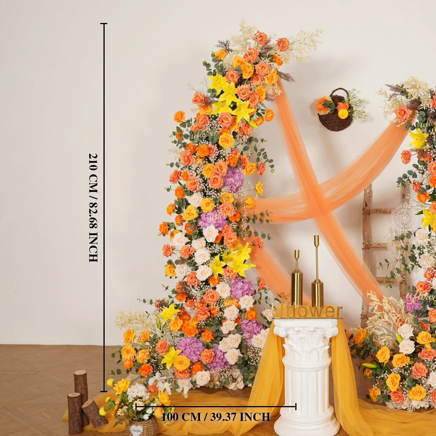 Uflower Orange Yellow Flower Horn Arch Wedding Party Birthday Backdrop Decor SET80139 - Uflower