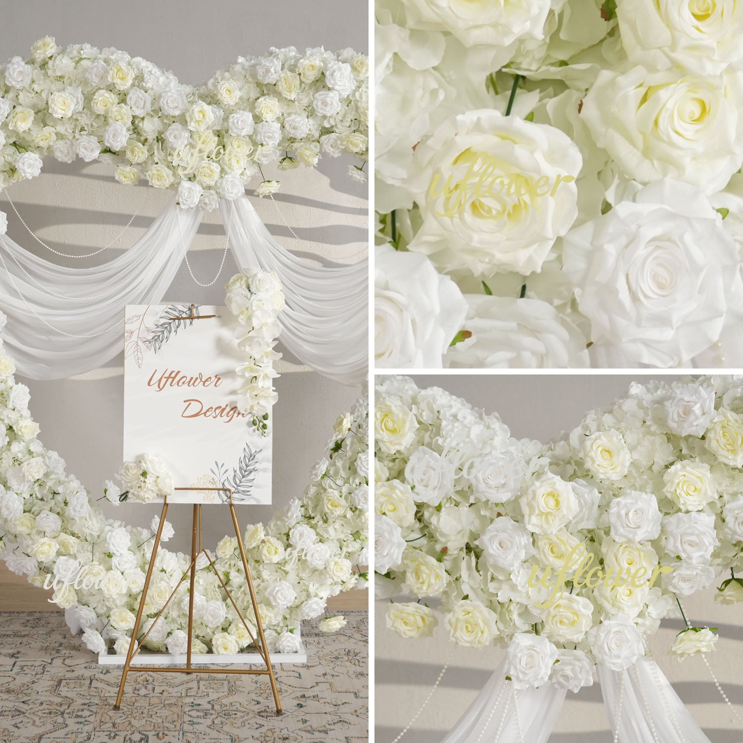 Uflower 2m*2m White Rose Heart-Shaped Arch Wedding Decor
