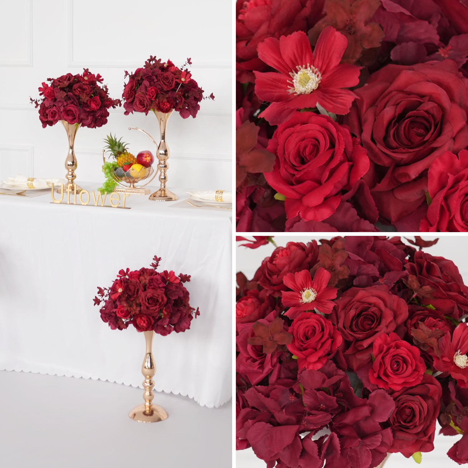 Uflower Red Table Centerpieces Floral Ball Wedding Decor Flower Arrangement