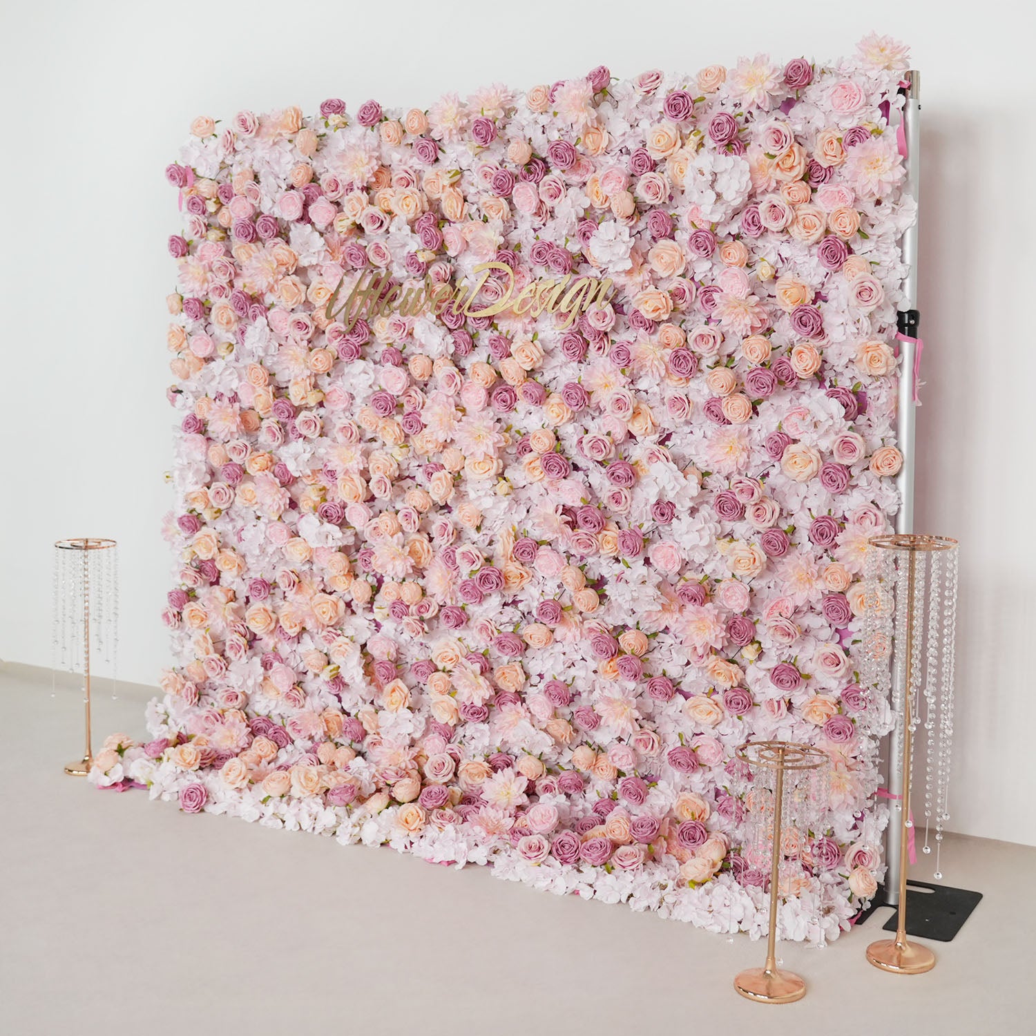 Uflower Artificial Pink Champagne Rose 5D Wedding Flower Wall