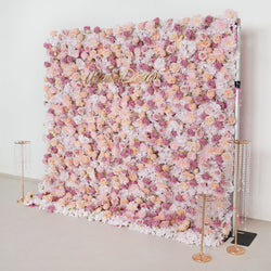 Uflower Artificial Pink Champagne Rose 5D Wedding Flower Wall