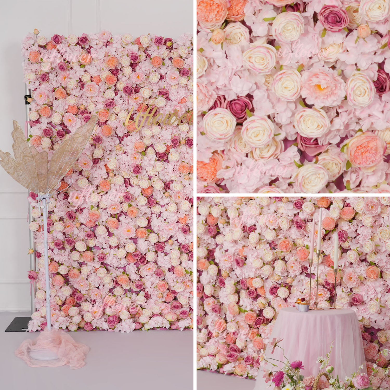 Uflower Flower Wall Pink Rose Floral Backdrop Wedding Party Proposal Decor