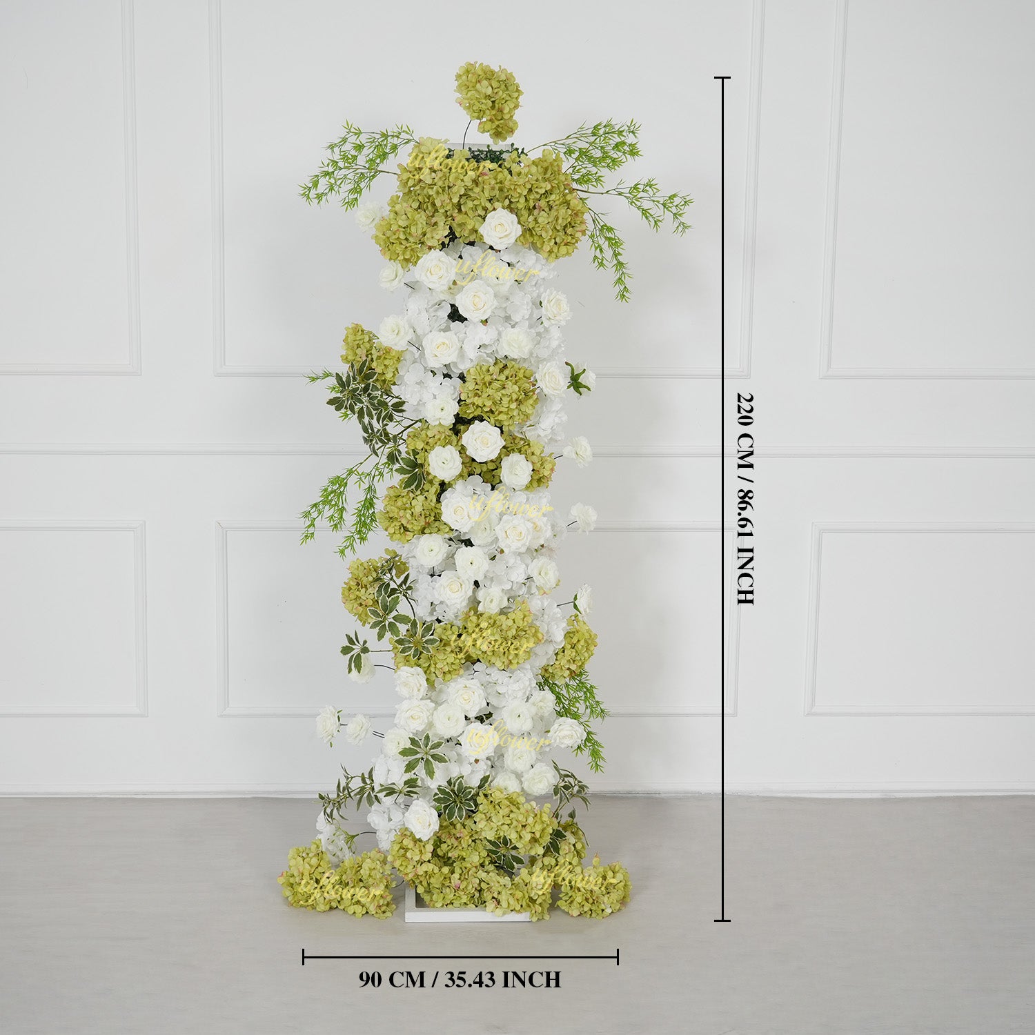 Uflower Artificial Green White Hydrangea Rose Flower Row Wedding KT Backdrop Decor