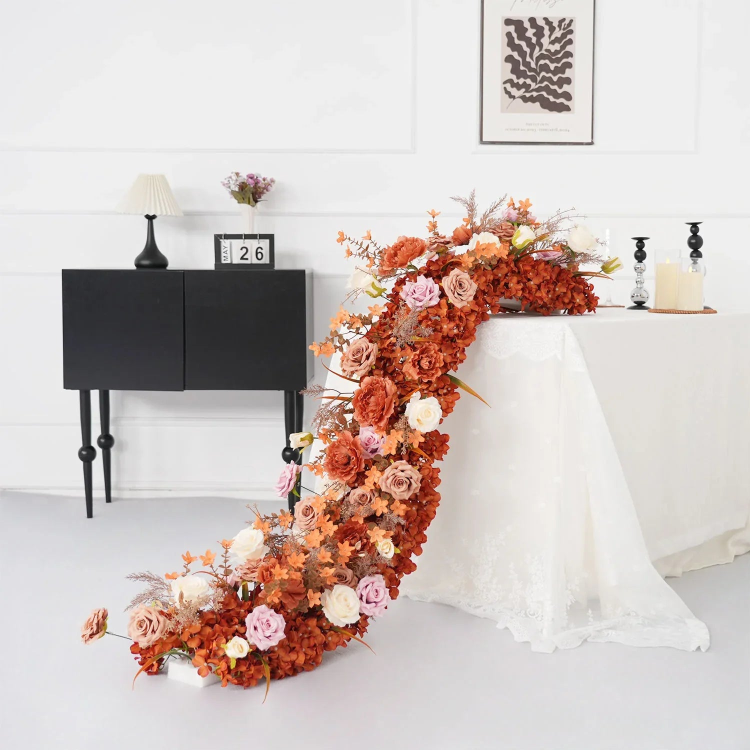 Uflower Artificial Autumn Brown Flower Row Sofa Table Runner Floor Flower Arrangement - Uflower