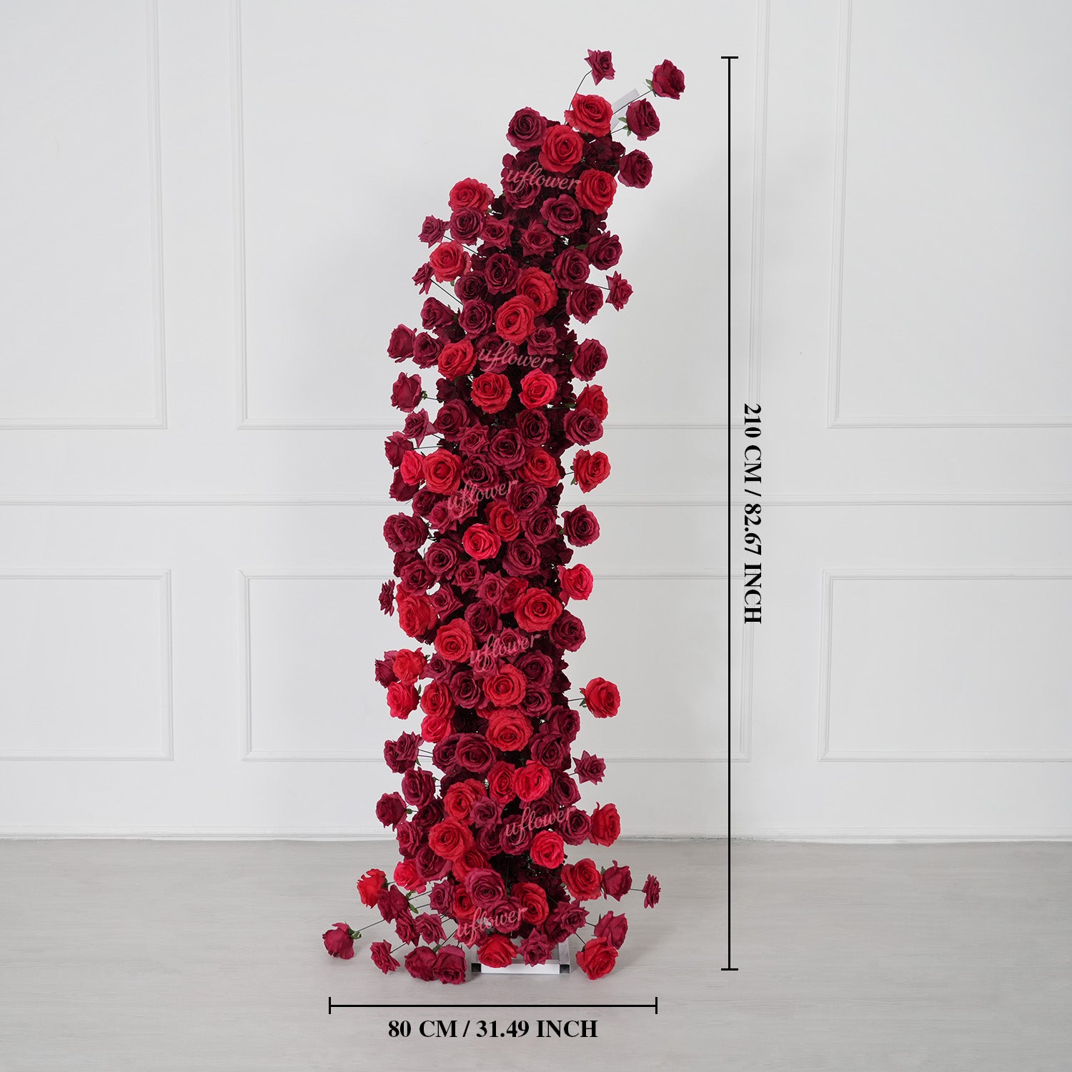 Uflower Red Rose Floral Horn Arch Wedding Party Backdrop Decor