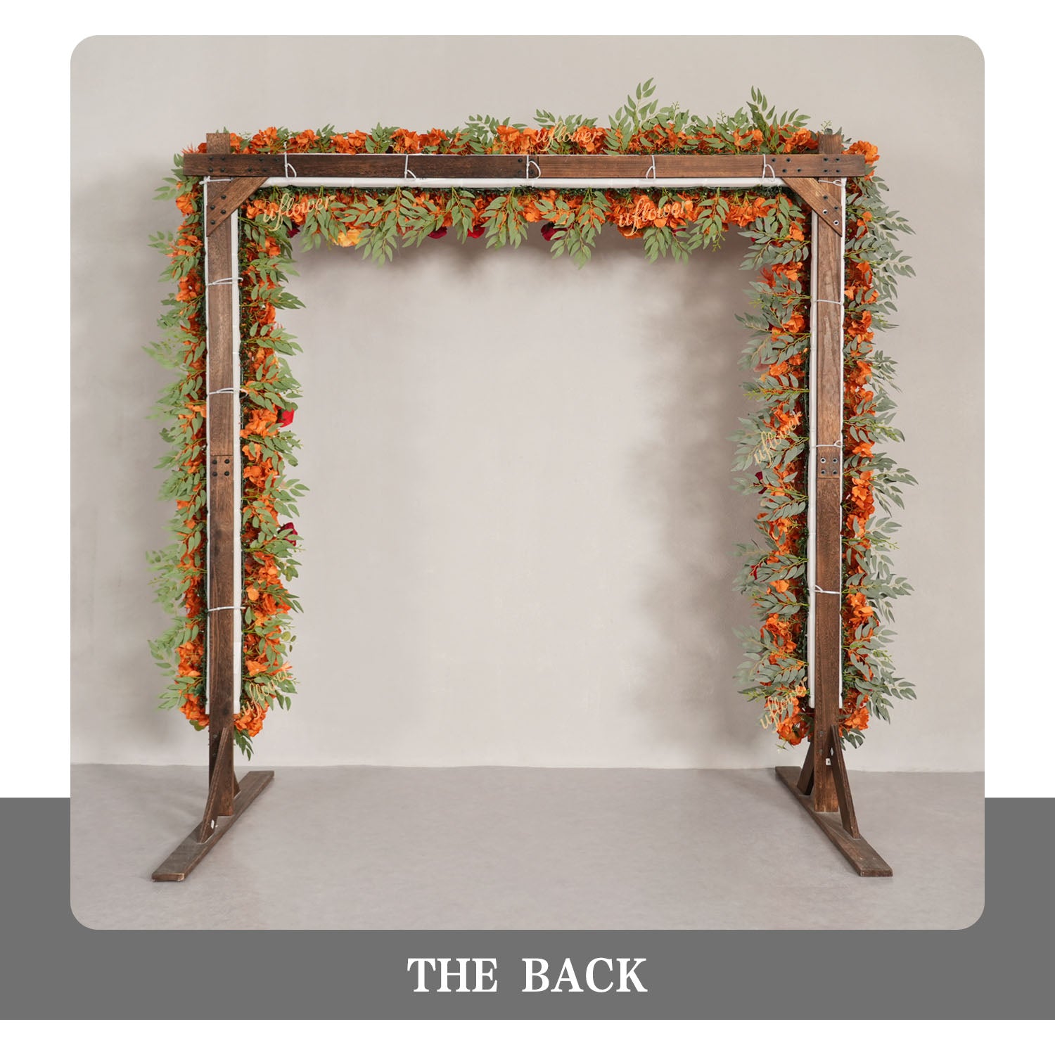 Uflower Orange Red Rose Floral Square Arch Wedding Party Ceremony Backdrop Decor