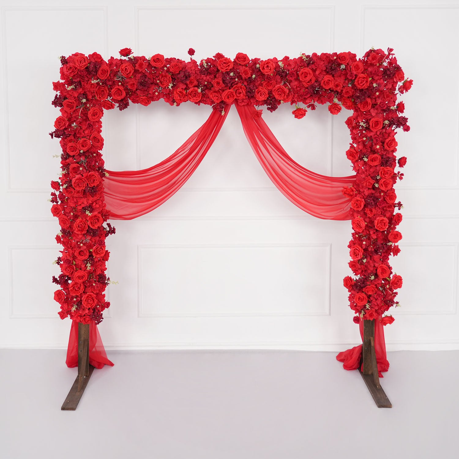Uflower Red Rose Floral Square Arch Wedding Party Backdrop Decoration