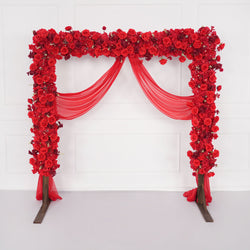 Uflower Red Rose Floral Square Arch Wedding Party Backdrop Decoration