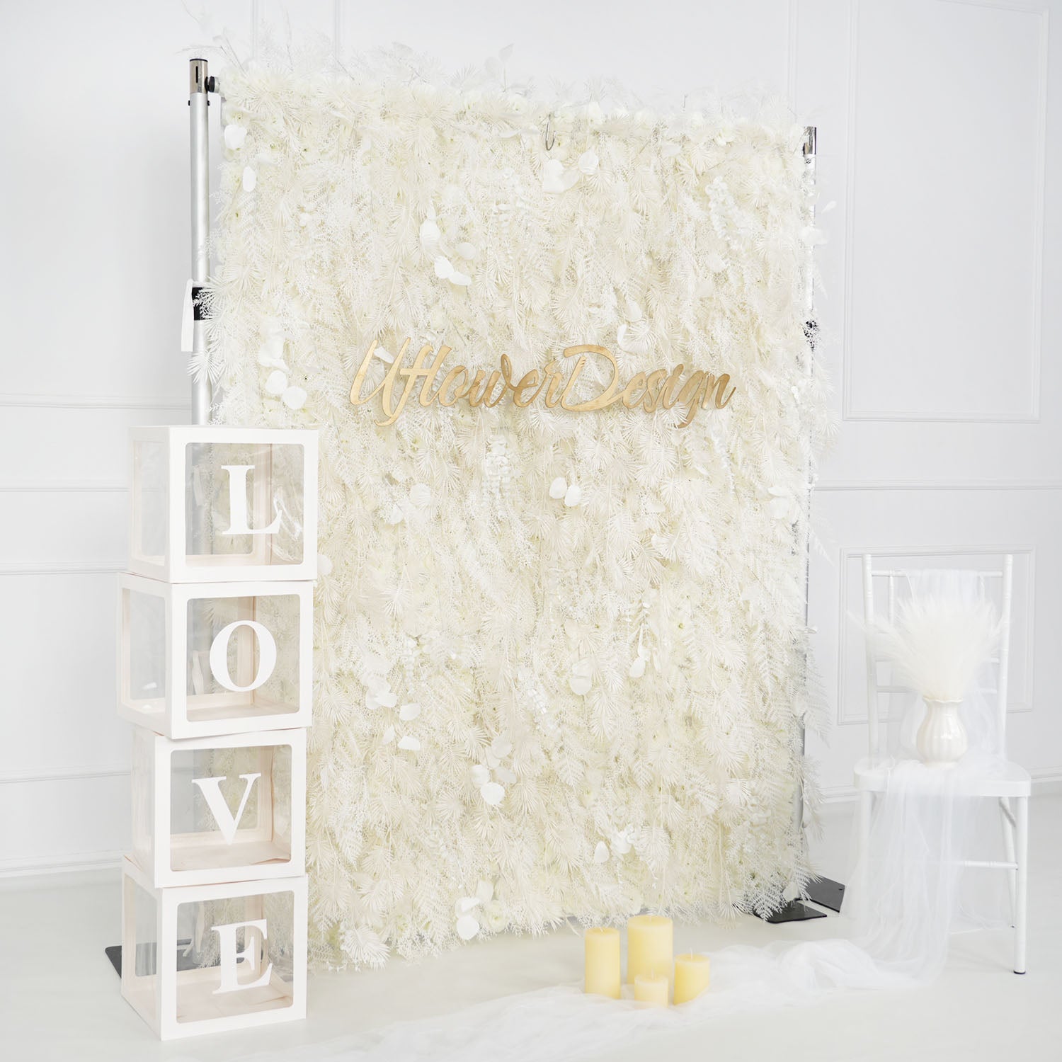 Artificial 5D White Fabric Rolling Up Curtain Feather Flower Wall Picture 3