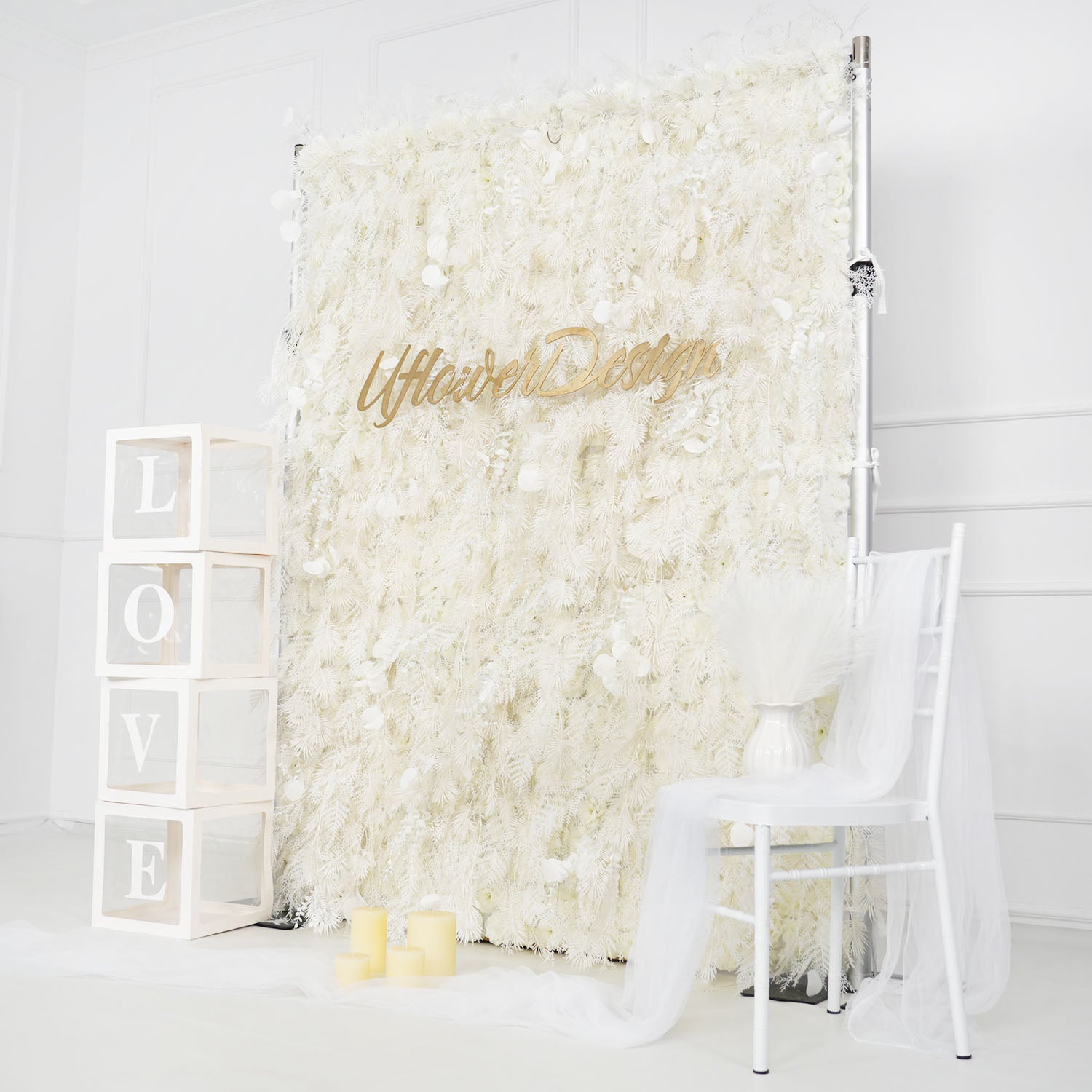 Artificial 5D White Fabric Rolling Up Curtain Feather Flower Wall Picture 5