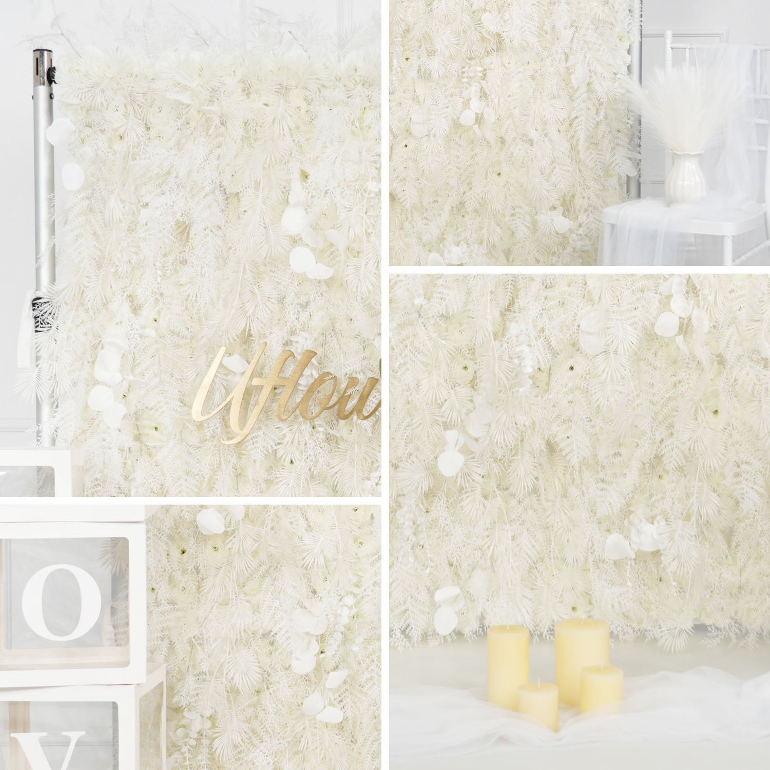 Artificial 5D White Fabric Rolling Up Curtain Feather Flower Wall Picture 7