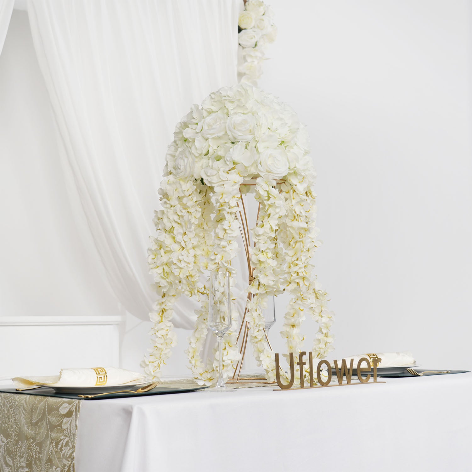 Artificial DIY Champagne Wisteria Vine Flores Table Centerpiece Figure 5