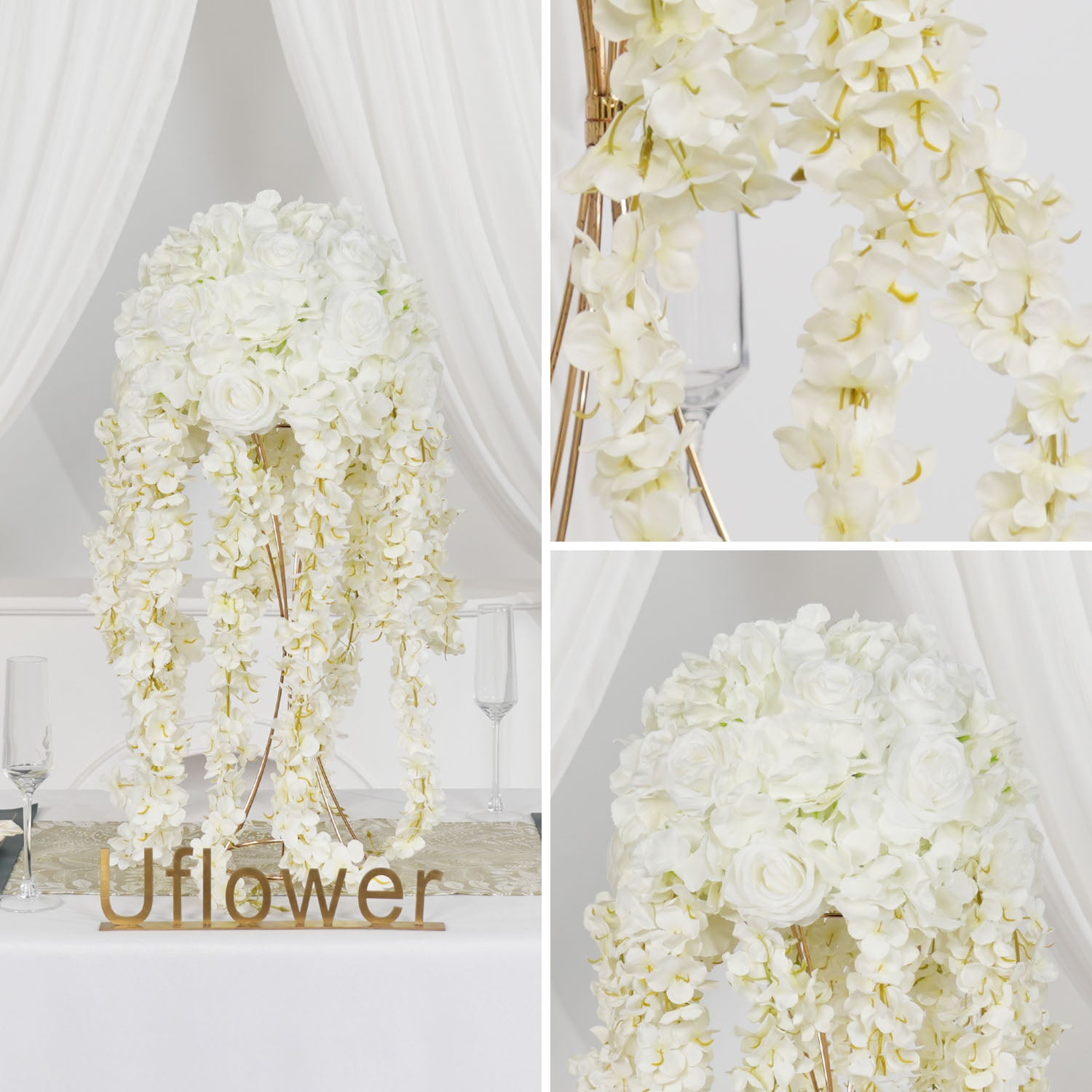 Artificial DIY Champagne Wisteria Vine Flores Table Centerpiece Figure 7