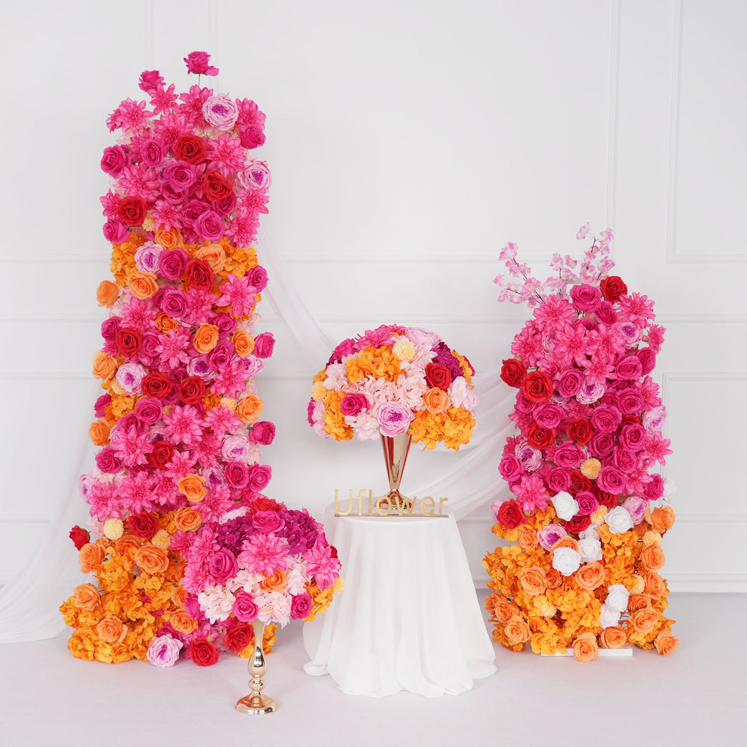 Artificial Orange Red Wedding KT Background Decor Flower Row picture 1