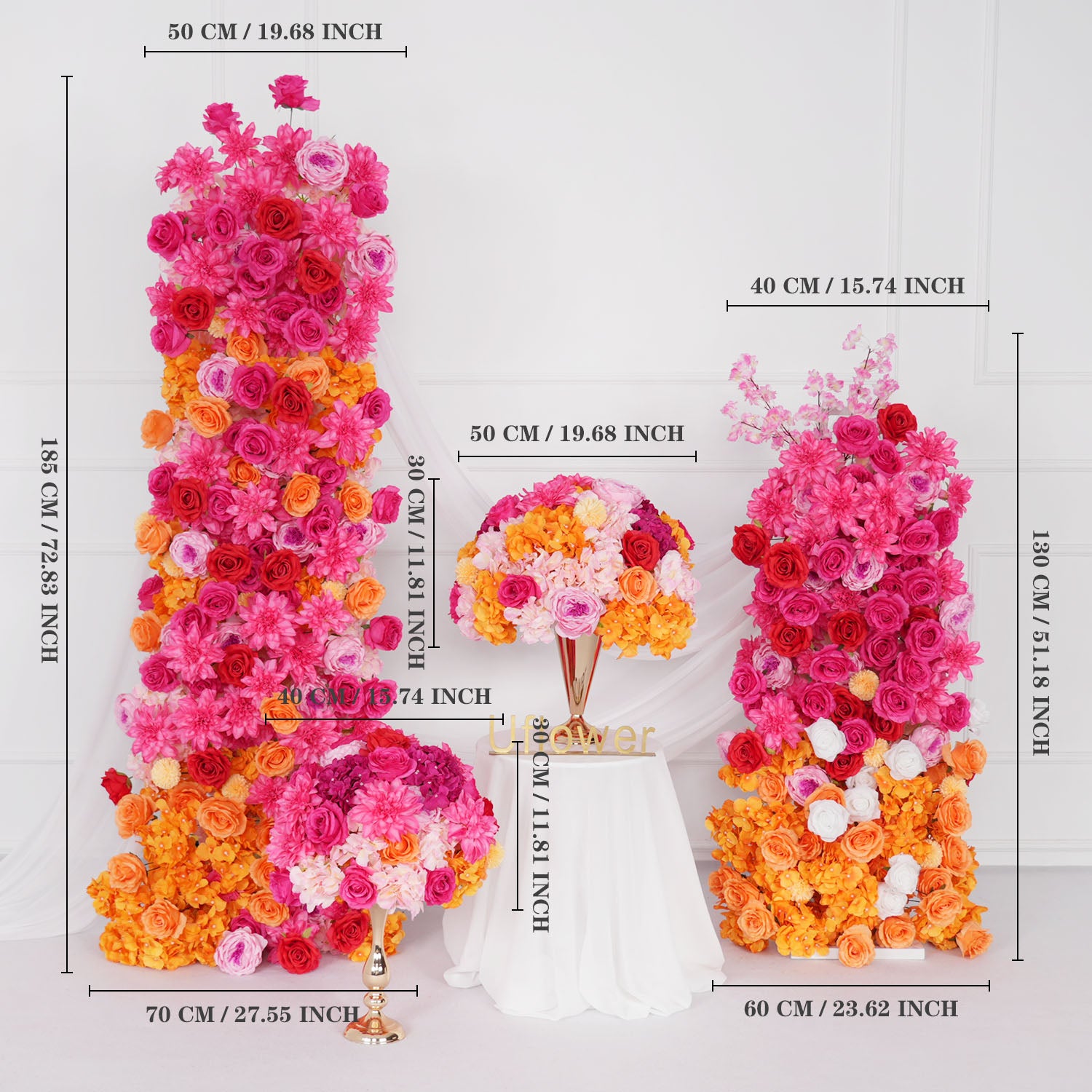 Artificial Orange Red Wedding KT Background Decor Flower Row picture 2