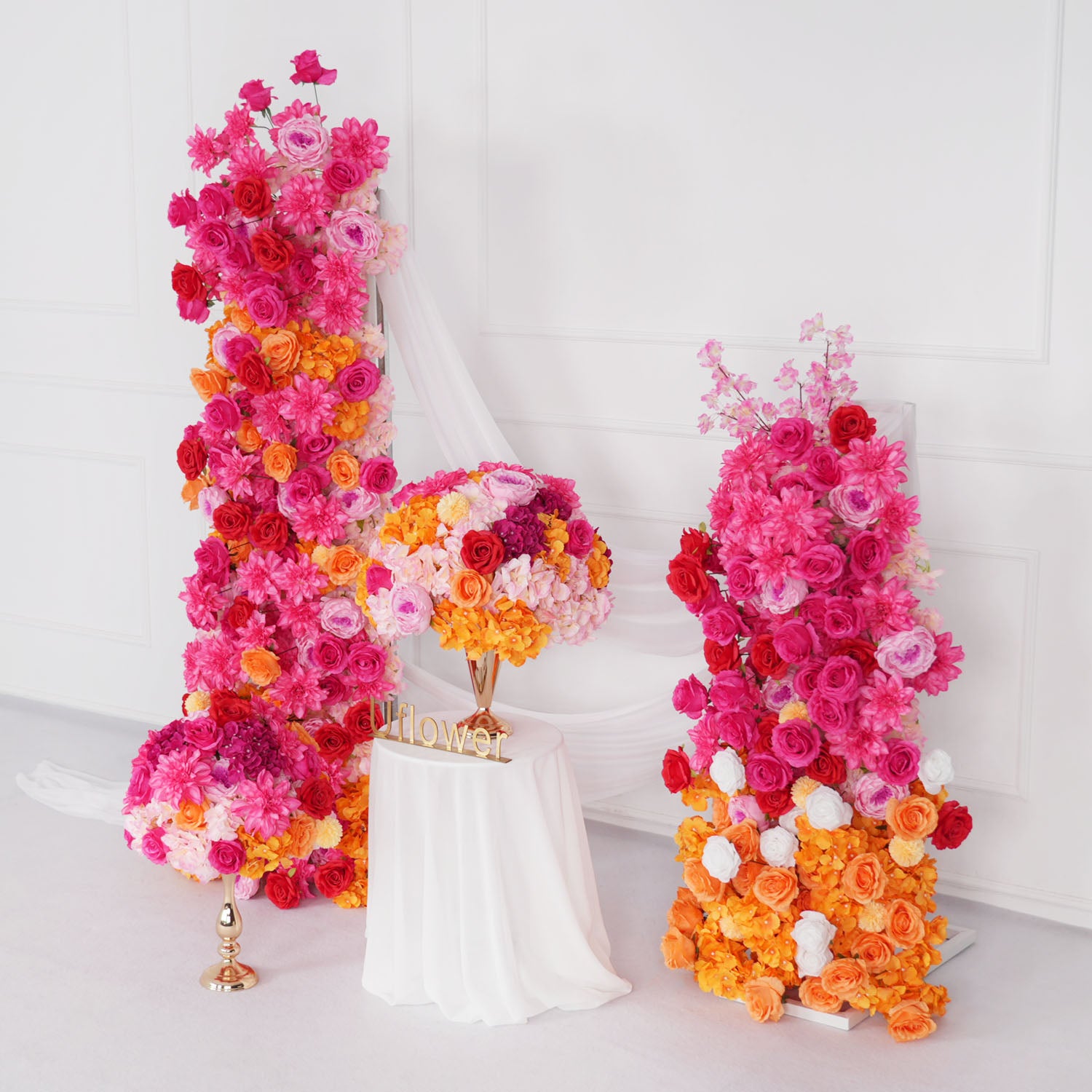Artificial Orange Red Wedding KT Background Decor Flower Row picture 3