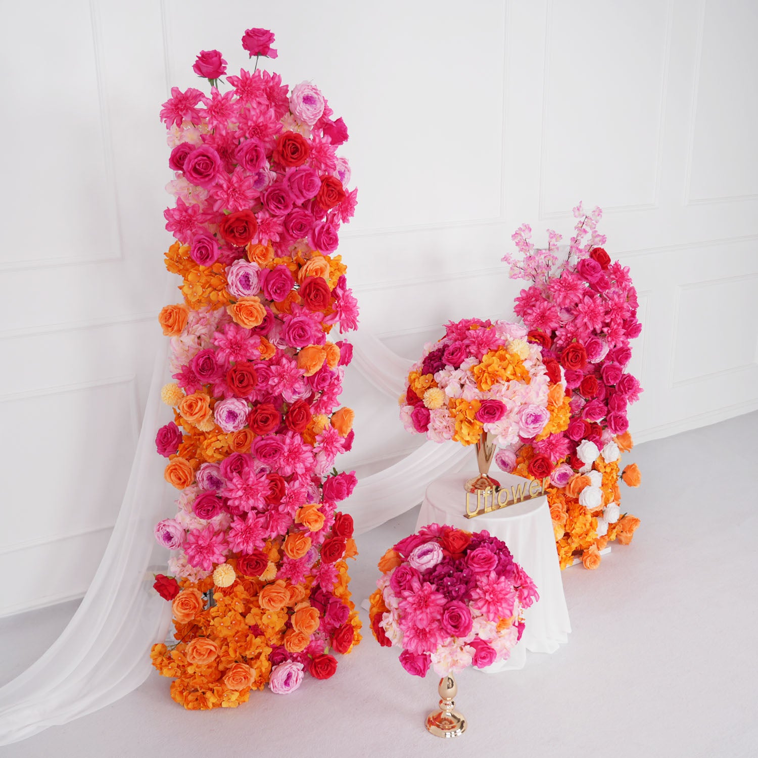 Artificial Orange Red Wedding KT Background Decor Flower Row picture 4