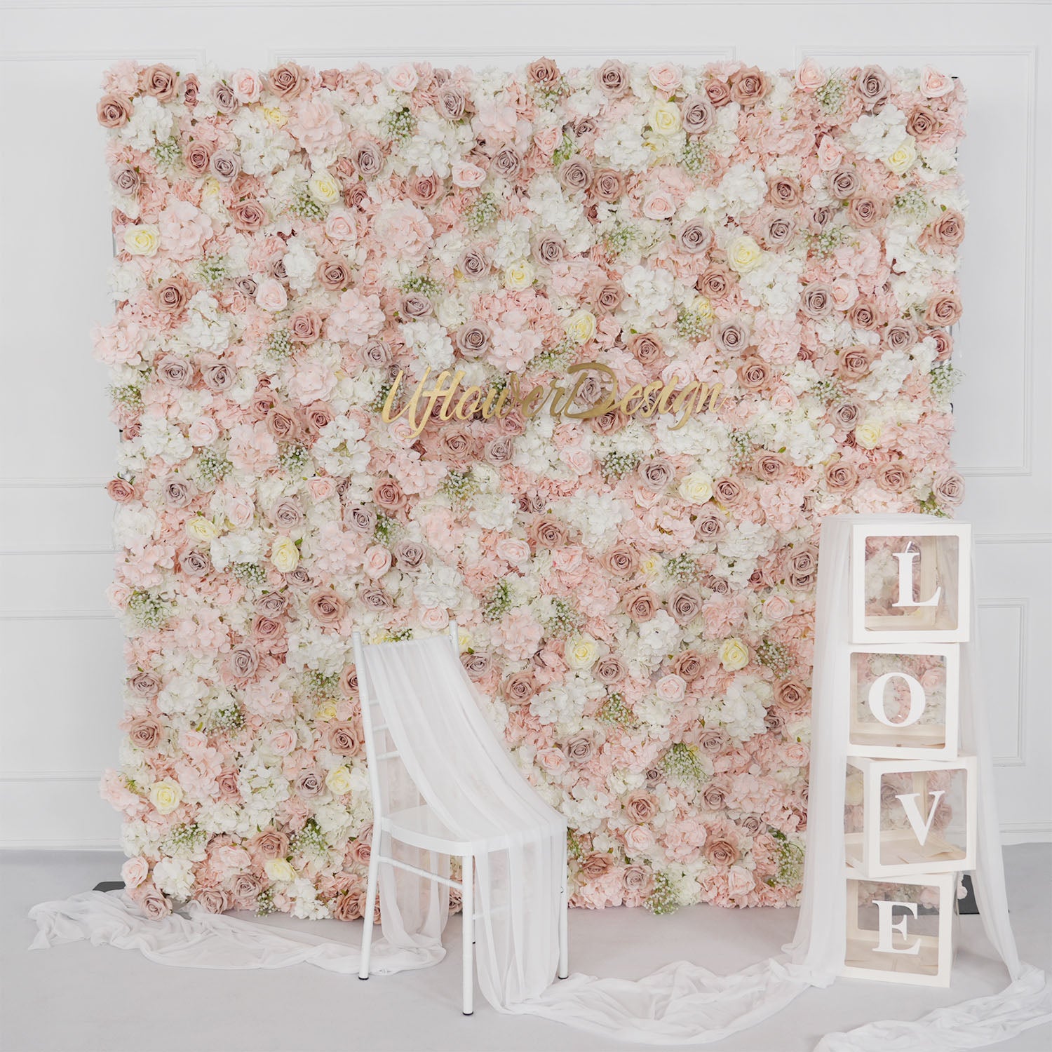 Artificial Pink White Rose 5D Wedding Flower Wall Figure 4
