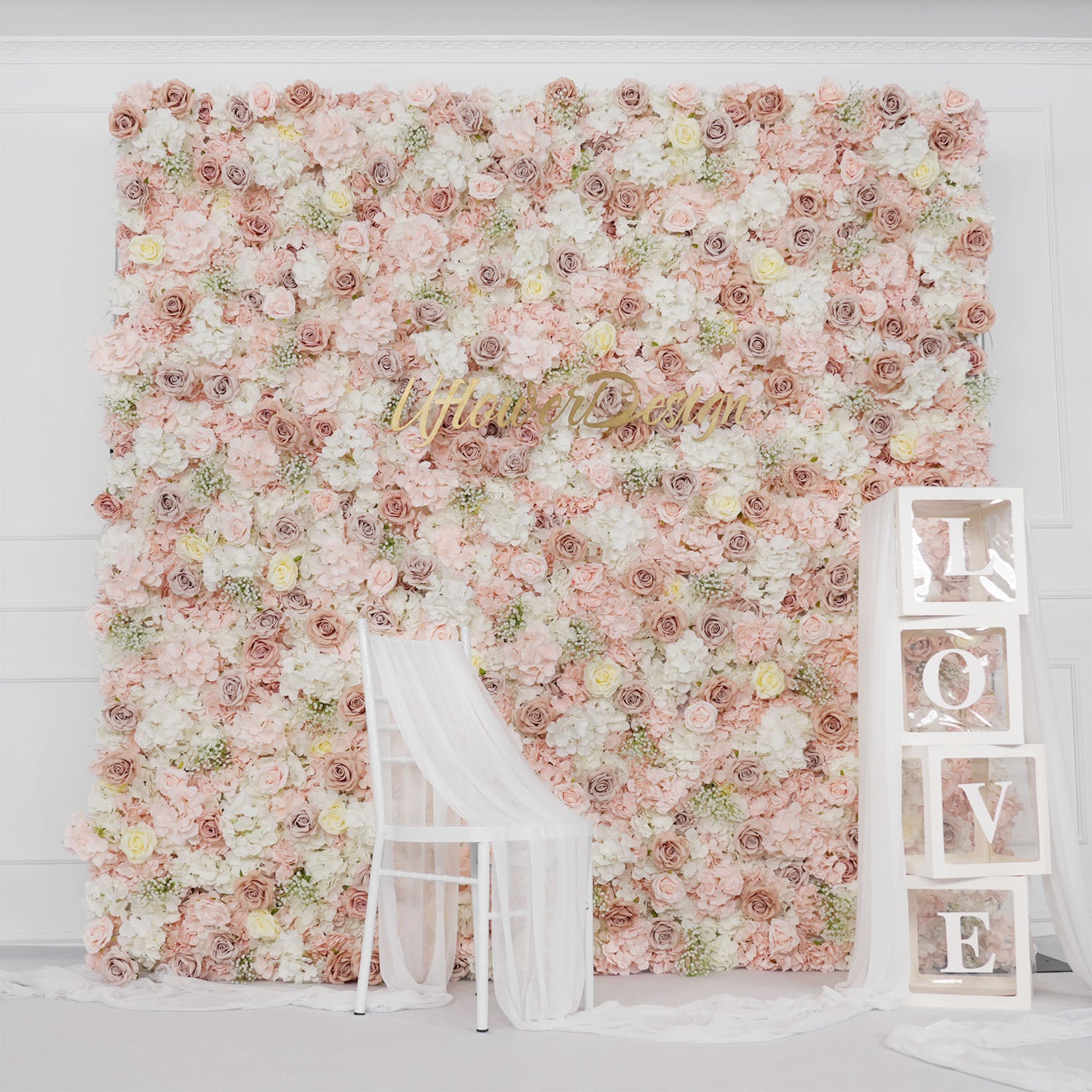 Artificial Pink White Rose 5D Wedding Flower Wall Figure 6