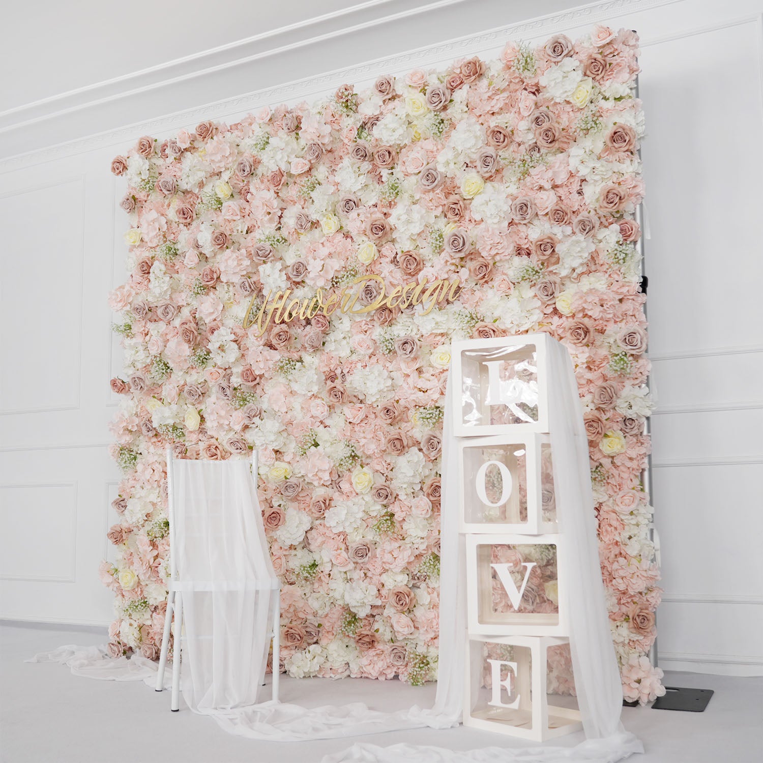 Artificial Pink White Rose 5D Wedding Flower Wall Figure 7