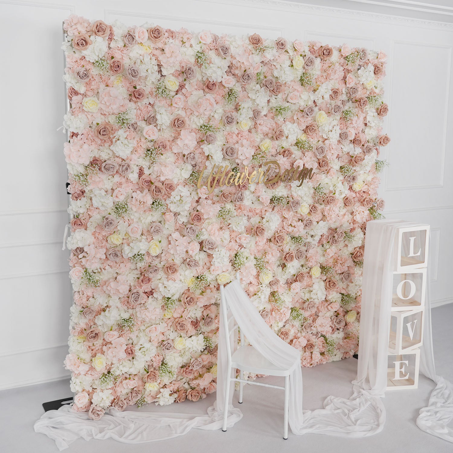 Artificial Pink White Rose 5D Wedding Flower Wall Figure 8