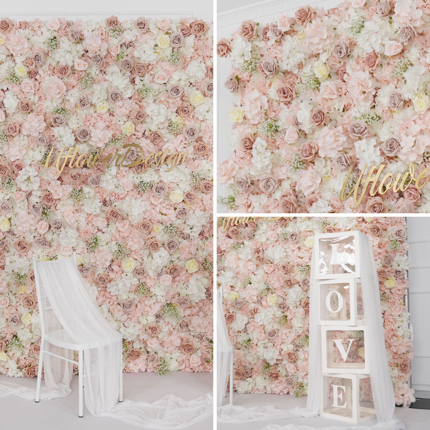Artificial Pink White Rose 5D Wedding Flower Wall Figure 9