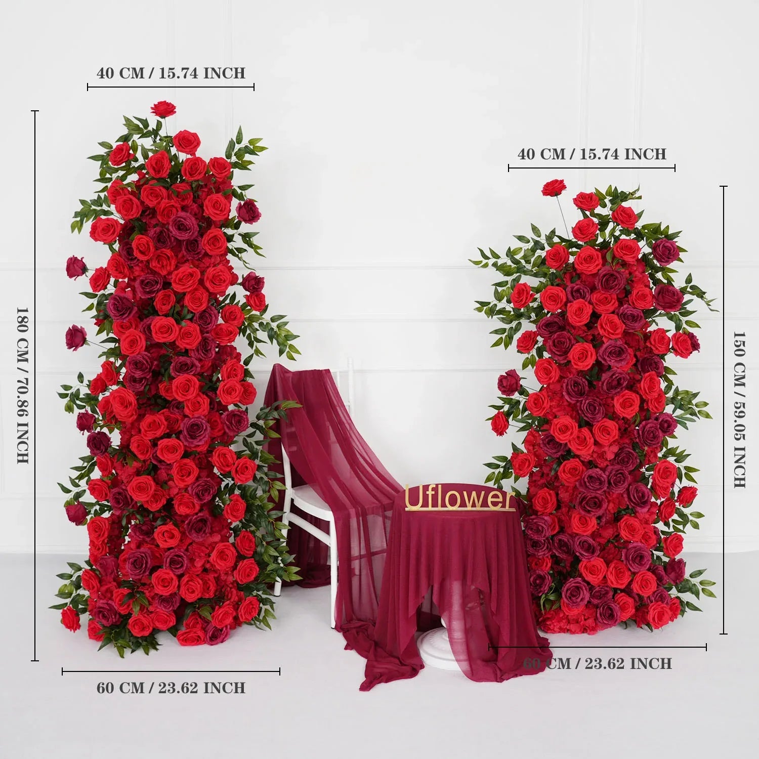 Artificial Red Rose Wedding KT Background Board Decor Flower Row - Uflower