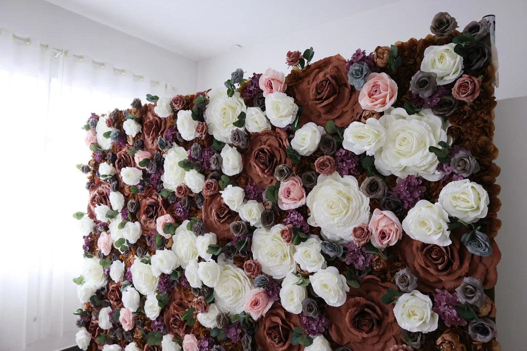 Simulated large brown white rose wall wedding background party props