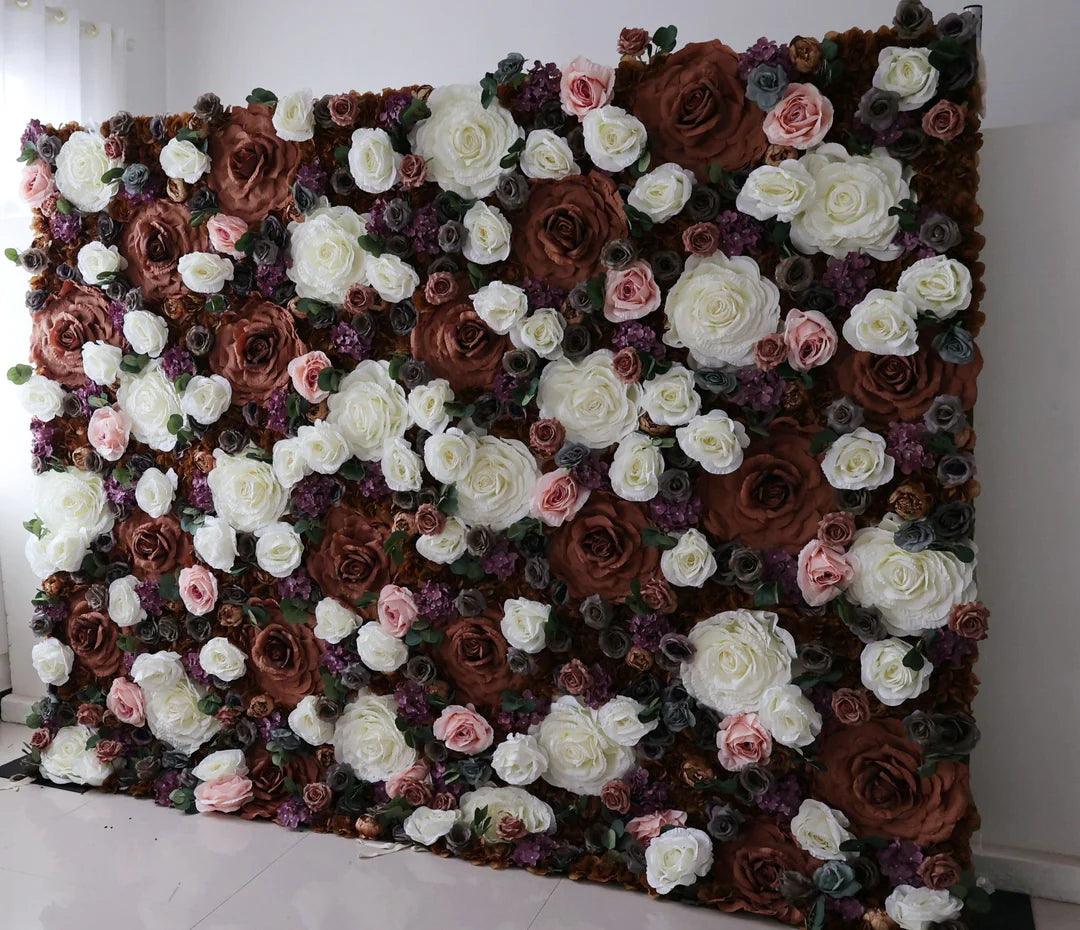 Simulated large brown white rose wall wedding background party props