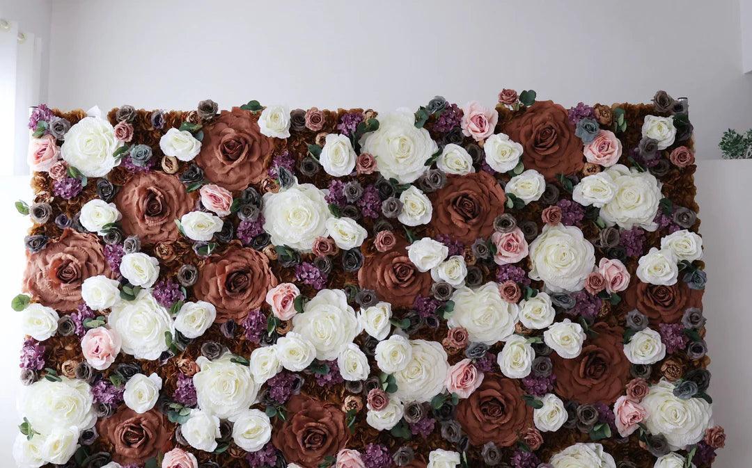 Simulated large brown white rose wall wedding background party props