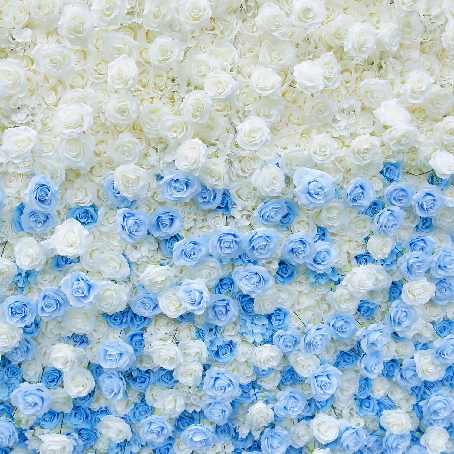 Simulated blue and white gradient flower wall background birthday wedding decoration