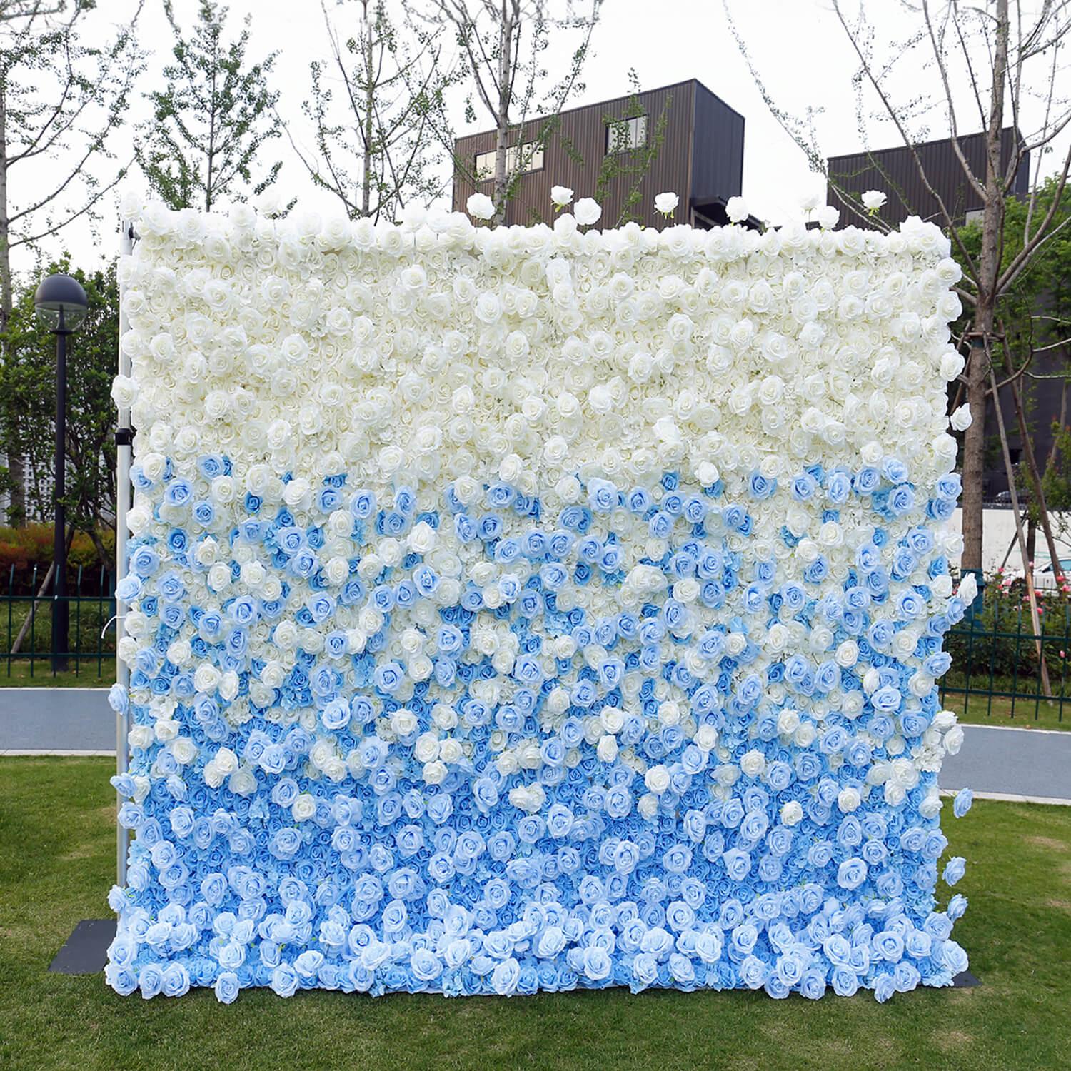 Simulated blue and white gradient flower wall background birthday wedding decoration