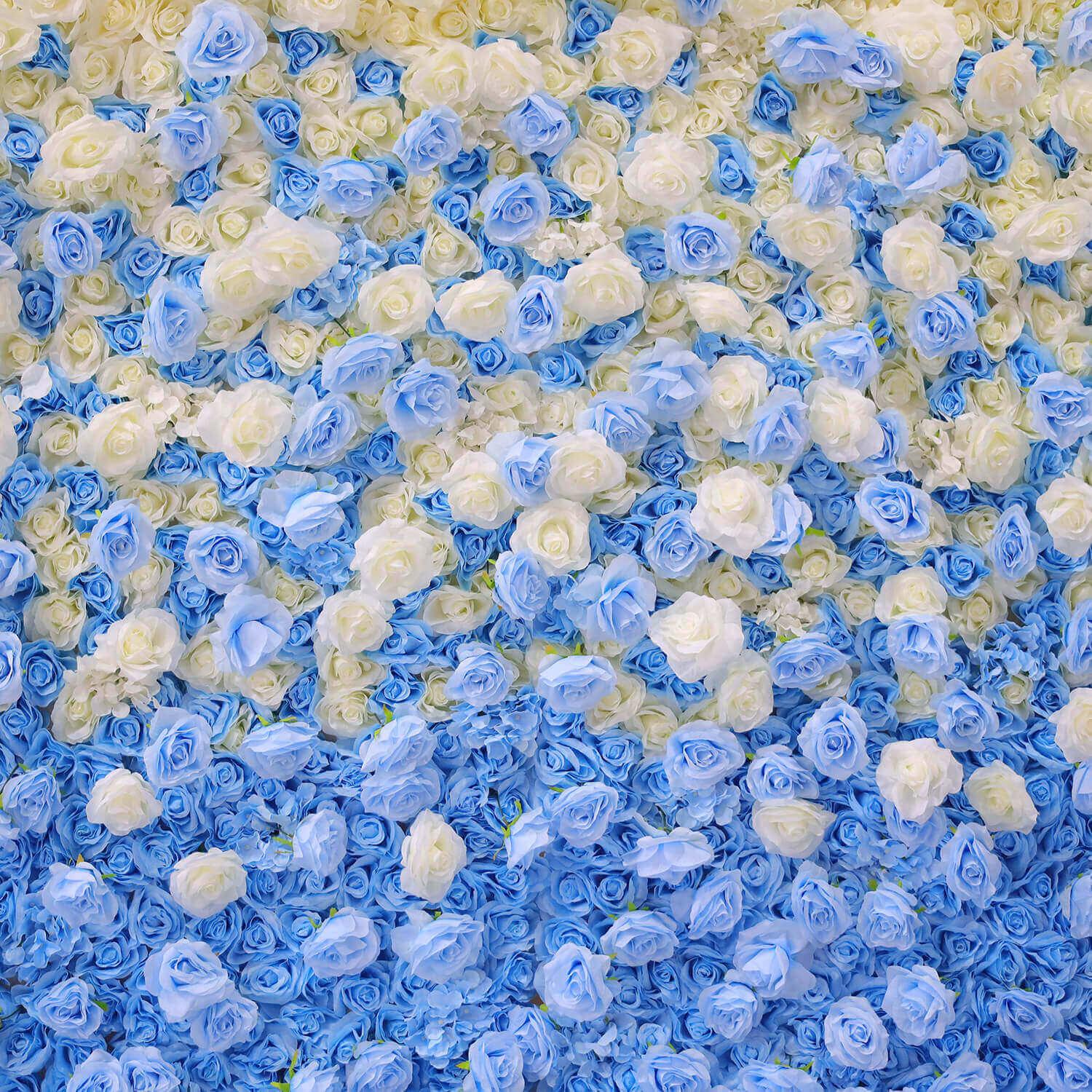 Simulated blue and white gradient flower wall background birthday wedding decoration