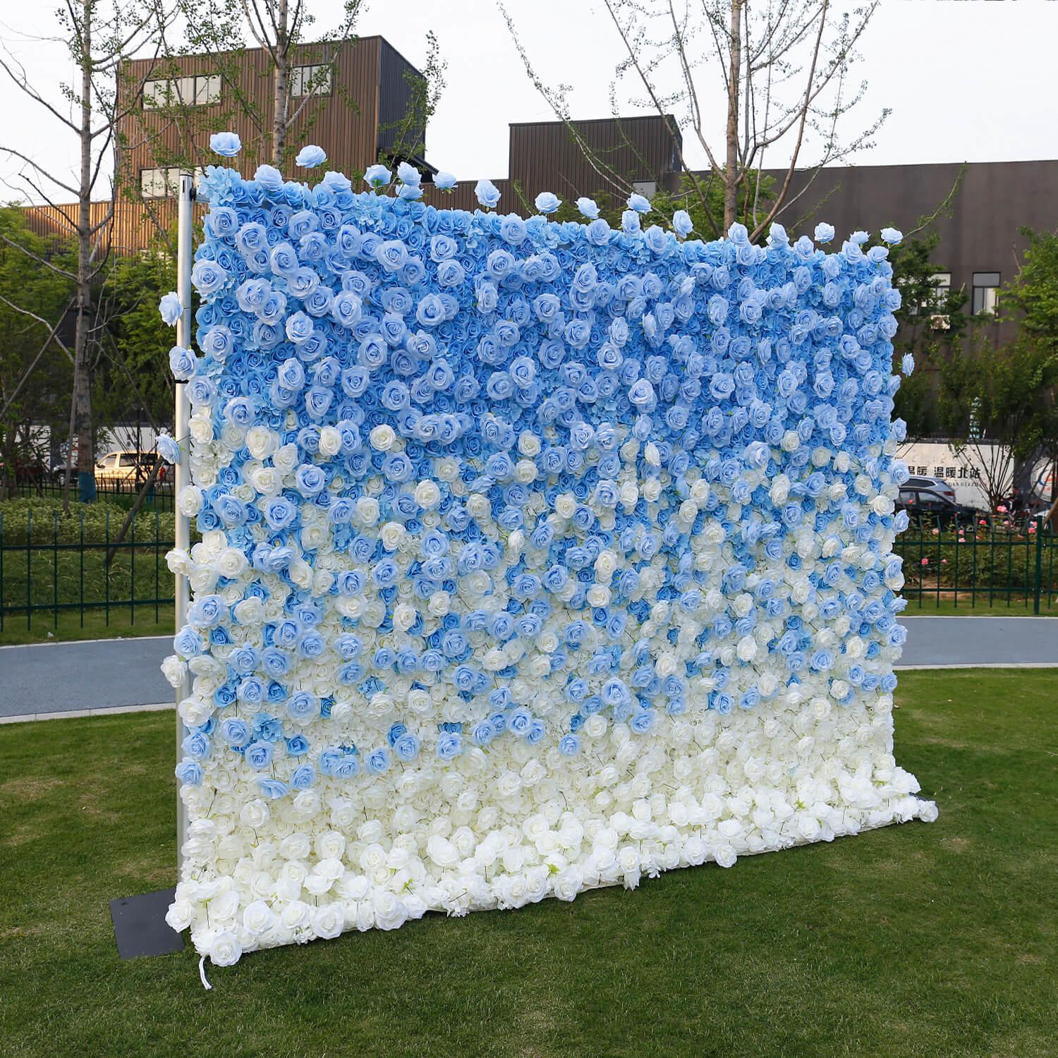 Simulated blue and white gradient flower wall background birthday wedding decoration