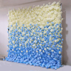 Simulated blue and white gradient flower wall background birthday wedding decoration