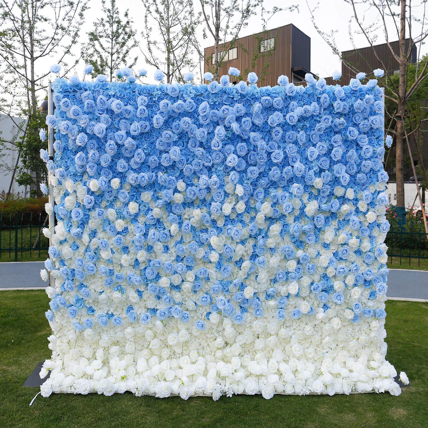 Simulated blue and white gradient flower wall background birthday wedding decoration