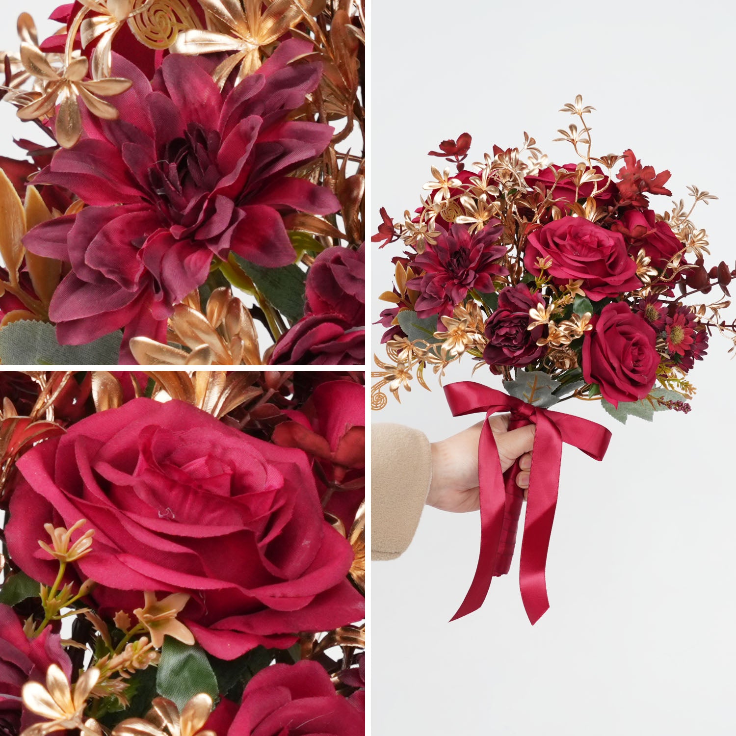 Burgundy and Gold wedding flowers bridal bouquet 2 picture