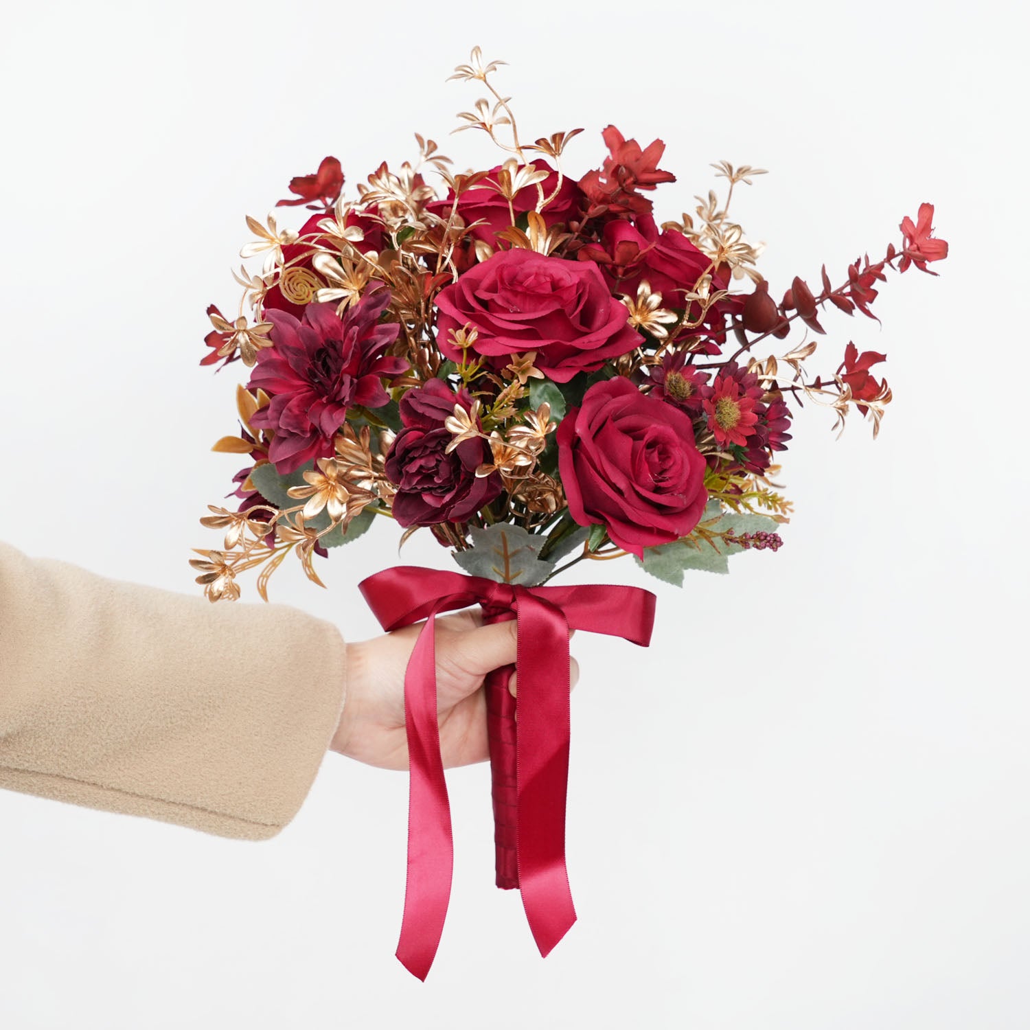 Burgundy and Gold wedding flowers bridal bouquet 7 picture