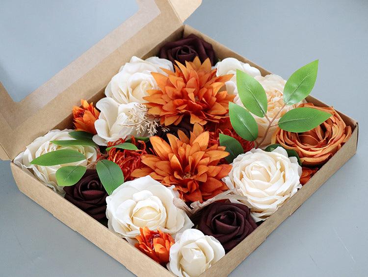 Flower Box Silk Blooming Flowers Champagne Tangerine