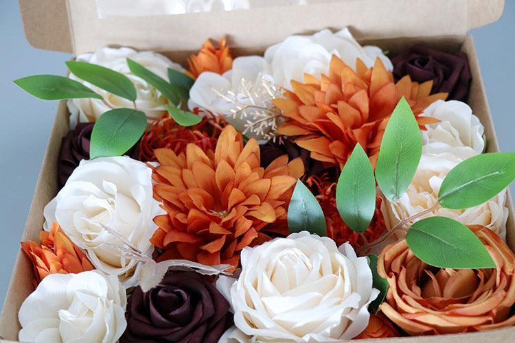 Flower Box Silk Blooming Flowers Champagne Tangerine - Uflower