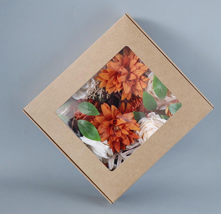 Flower Box Silk Blooming Flowers Champagne Tangerine - Uflower