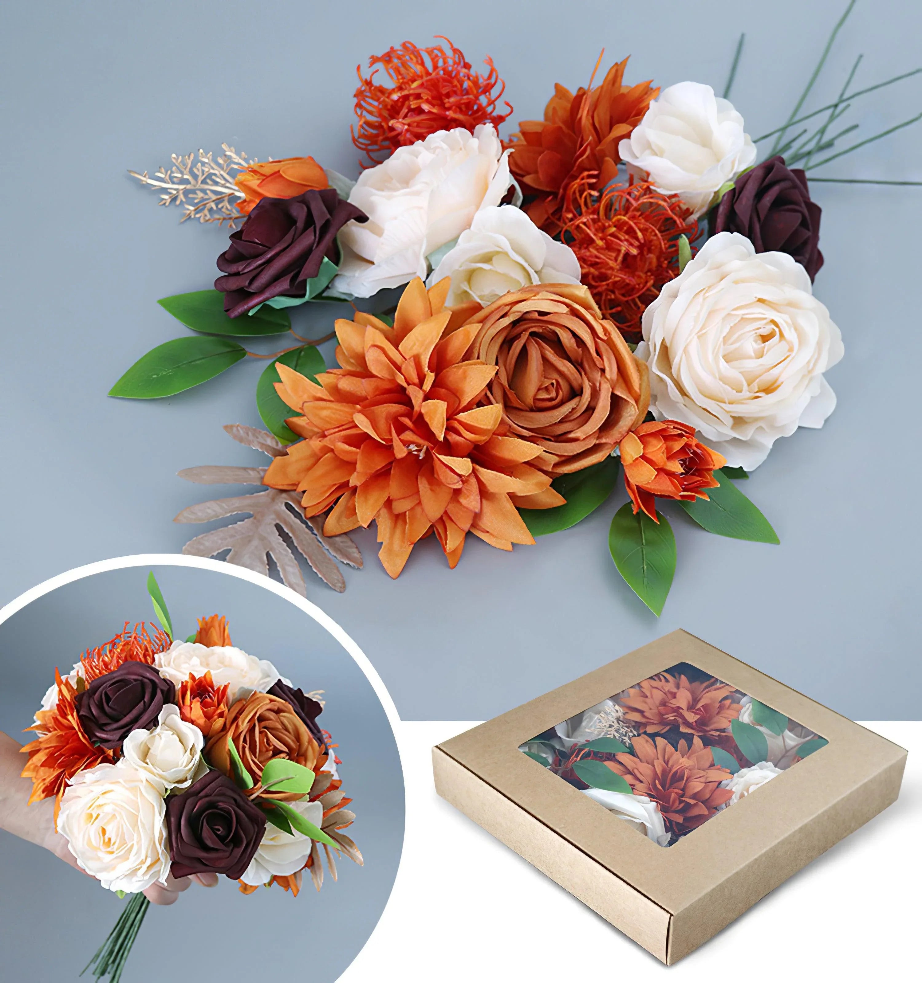 Flower Box Silk Blooming Flowers Champagne Tangerine - Uflower
