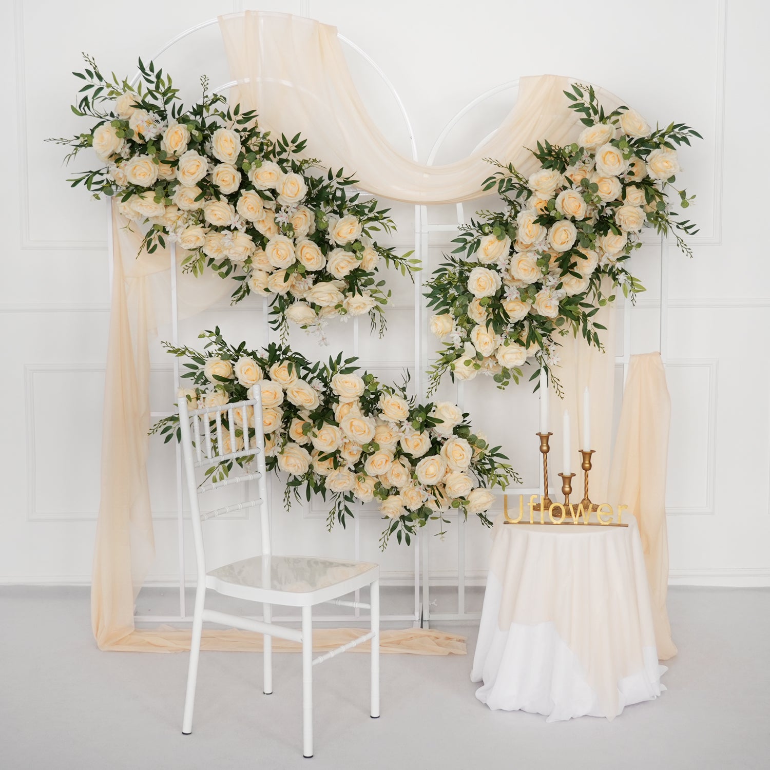 Champagne Rose Backdrop Arch Flower Row Wedding Decor Figure 1