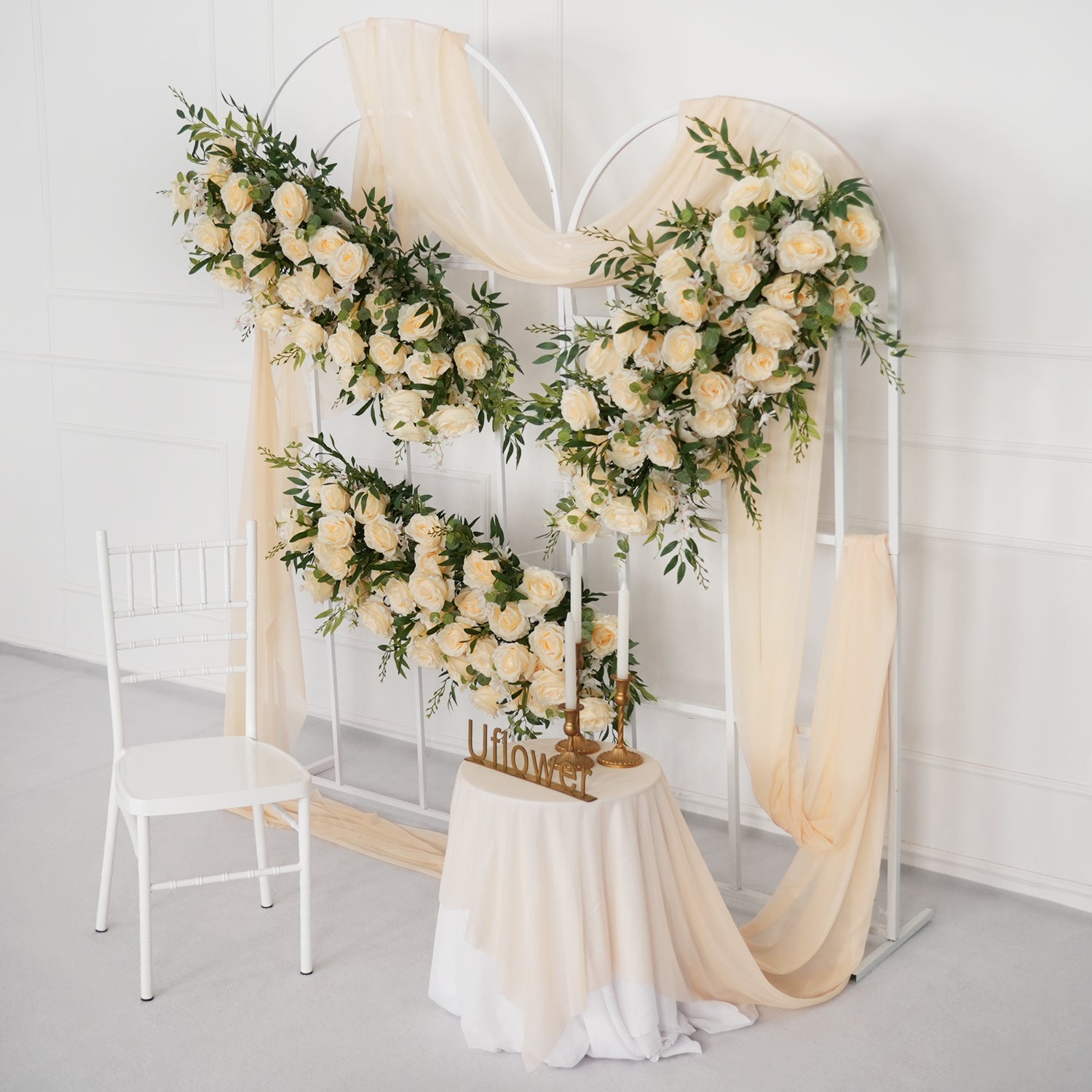 Champagne Rose Backdrop Arch Flower Row Wedding Decor Figure 4