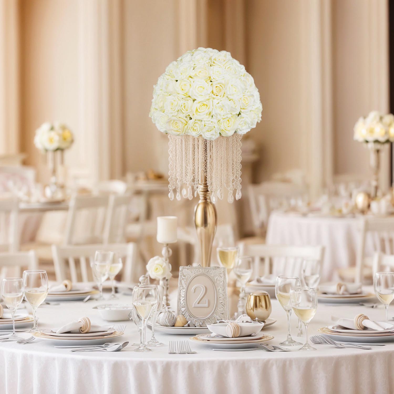 Cream White Half-Sphere Table Flower Floral Arrangement  3 picture