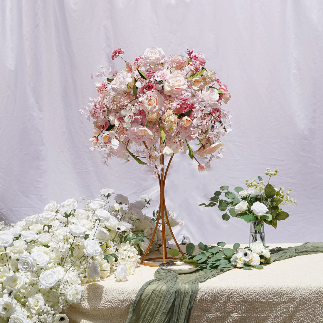 60*45cm Artificial Light Pink Flower Wedding Table Centerpiece